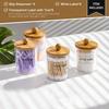 1 Pack Qtip Holder Dispenser with Bamboo Lids - 10 oz Clear Plastic Apothecary Jar Containers for Vanity Makeup Organizer Storage - Bathroom Accessor
