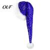 Sparkly Xmas Cap Christmas Santa Hat for Adults, Thicken Soft Velvet with Sequin Halloween Costume Decoration, Long Claus Holiday Party Cosplay