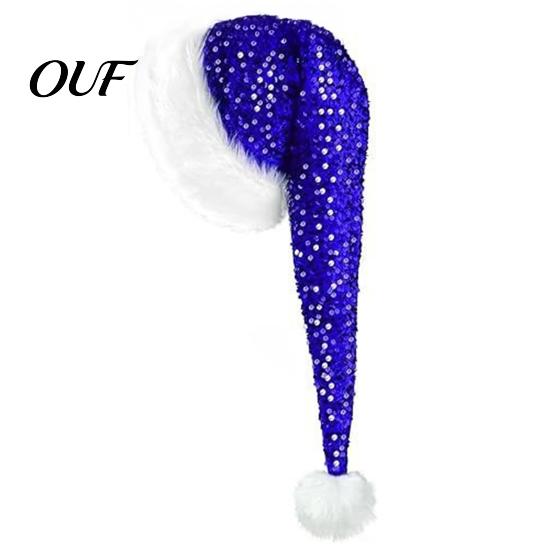 Sparkly Xmas Cap Christmas Santa Hat for Adults, Thicken Soft Velvet with Sequin Halloween Costume Decoration, Long Claus Holiday Party Cosplay