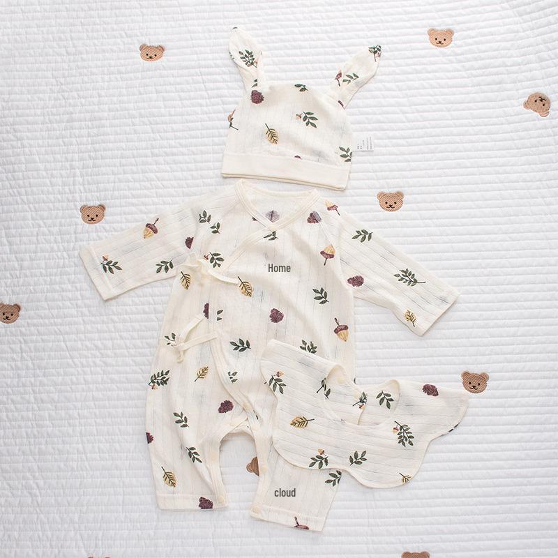 Neugeborenen Sommer Ultradünner Langarm Strampler aus reiner Baumwolle mit Bauchschutz – Atmungsaktiv A-Klasse für klimatisierten Komfort.