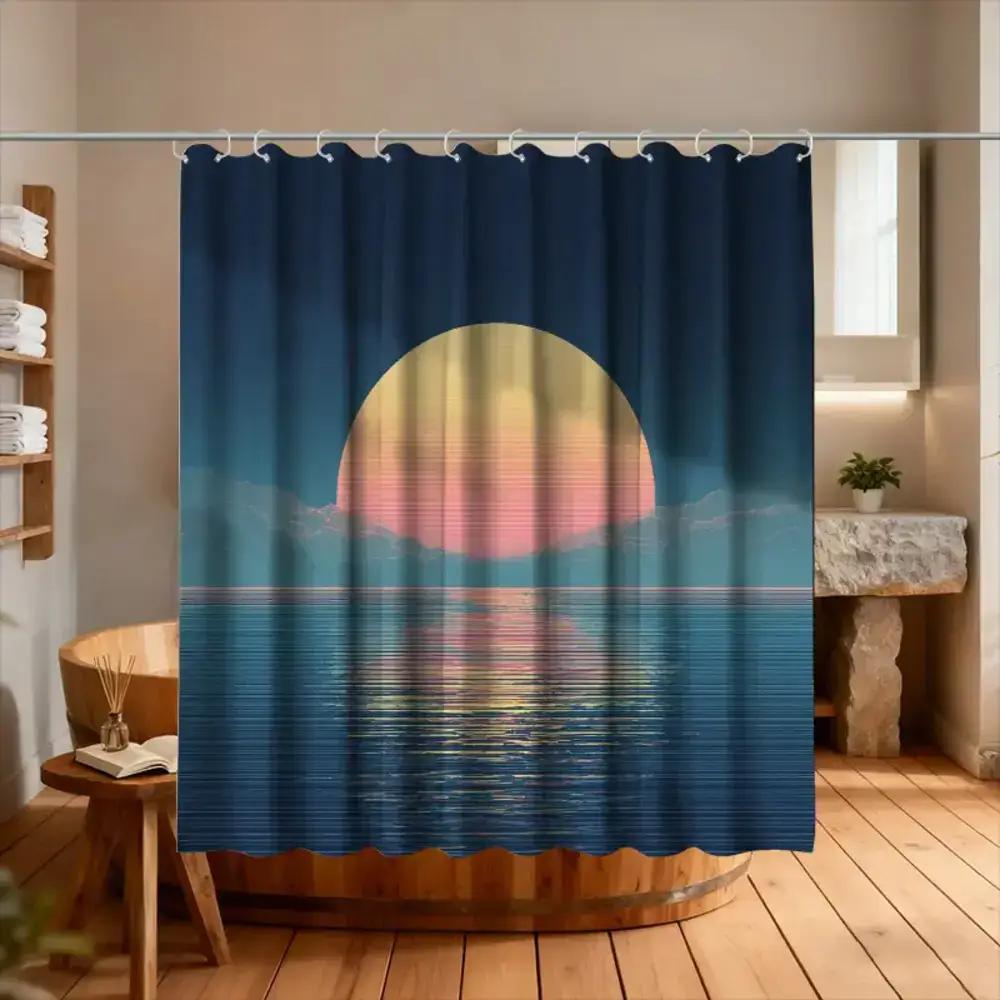 

A Bathroom Shower Curtain Featuring A Sunrise View Activity, Bright Design, Includes 12 Hooks, Measuring 70.87*70.87Inch, Perfec W60H190(CM)-1 Pcs