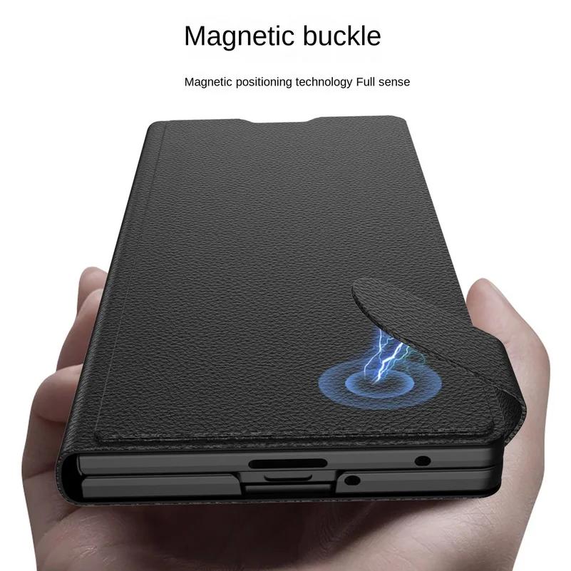 High-end Busine Sle Leather Flip Wallet with 2 Card Slots Stand Phone Case for Samsung Galaxy Z Fold 7 Glass Protect Film Cover