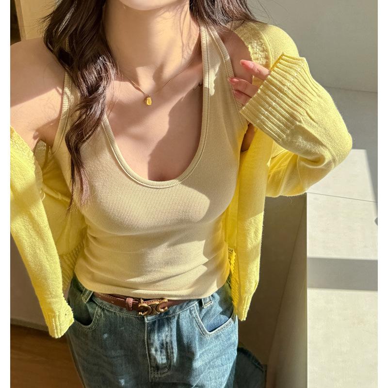 American Retro Spice Girl Sling Vest Women's 1111 Summer Wear Slim and Skinny Pure Bottom Inner Top