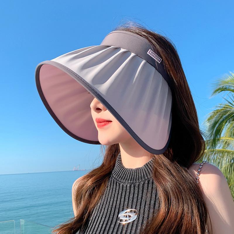 8472 Summer UV protection face covering sun protection hat two-color empty top hat children surround shell large brim sun hat