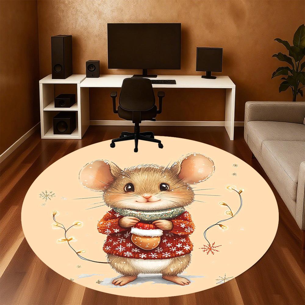 1pc mouse winter Round Chair mat Area Rug - Non-Slip, Floor Mat for Office, Bedroom, and Indoor Decor -1002026