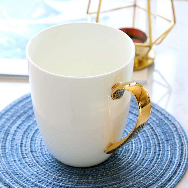400ml White Ceramic Mug with Golden Handle, Elegant Porcelain Coffee Tea Cup for Office Home Daily Use