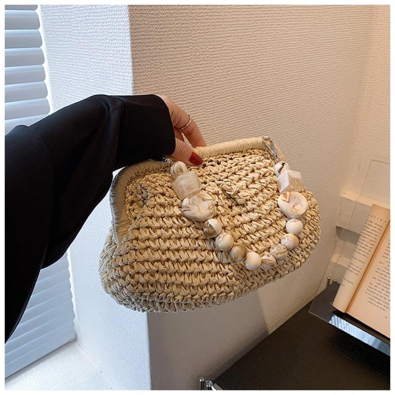 Popular spring and summer shoulder crossbody straw woven bag women's fashion woven clip bag mini beach bag