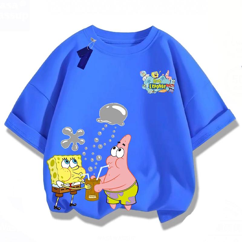 Summer 2026 Boys T-Shirt SpongeBob Girls Short Sleeve for Boys Girls Children Combinable with Everything Back To School