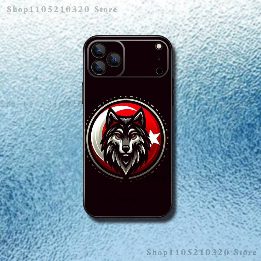 Cool Turk Wolf Flag Phone Case For iPhone 17,16,15,14,13,12,11,Pro Max,XSX,,XR,SE,Mini,8,7,Soft Silicone Black Cover