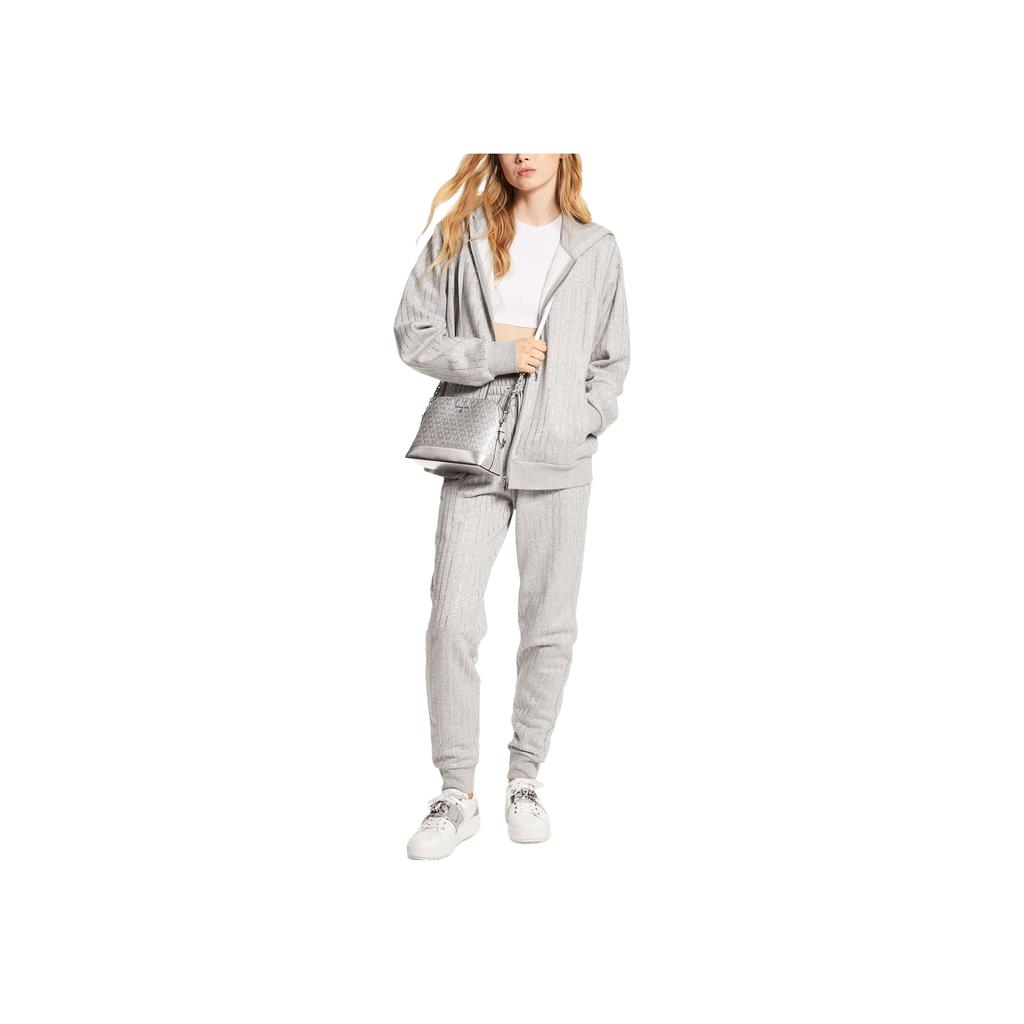 Michael Kors Ss23 Solid Color Crystal Embellished Casual Hooded Jacket Women jackets Gray MF250XR23G-036