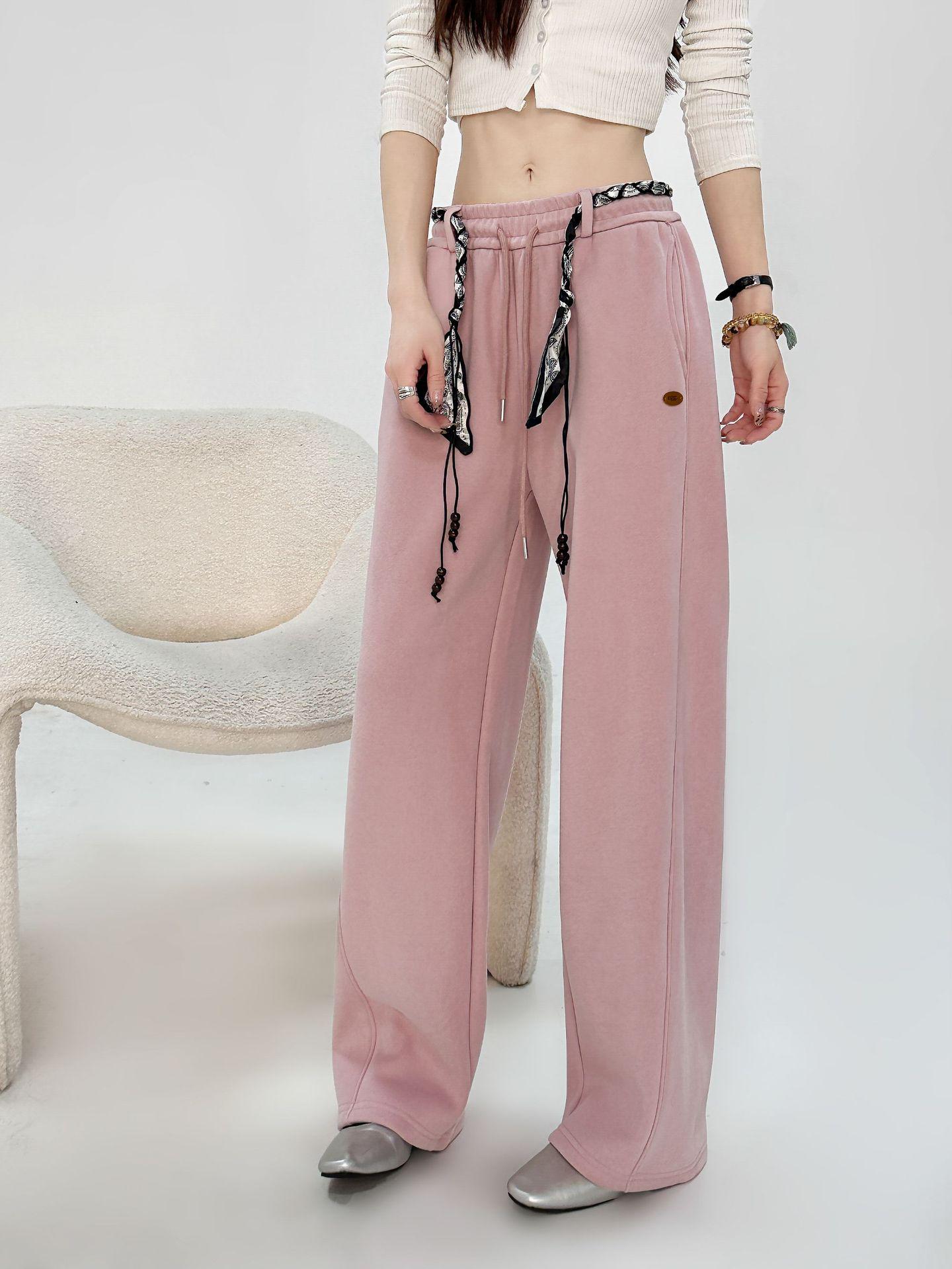 

2025 Scimitar Women s High Waist Winter Fleece Sports Pants - Casual Straight Leg, Loose Long Fit M for Height 160cm-165cm рожевий