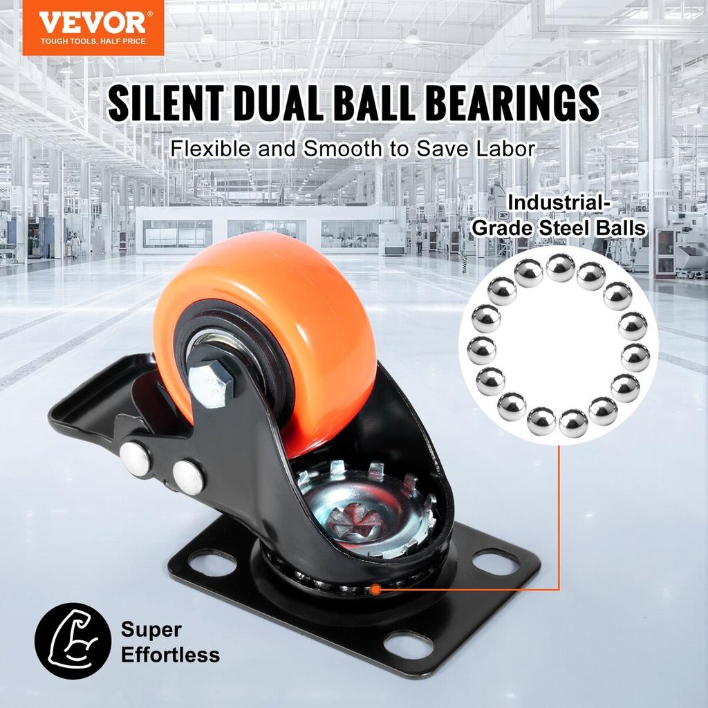 Caster Wheels, 2-inch Swivel Plate Casters, Set of 4, with Security Dual Locking No Noise PVC Wheels, Heavy Duty 150 lbs Load Capacity Per Caster,