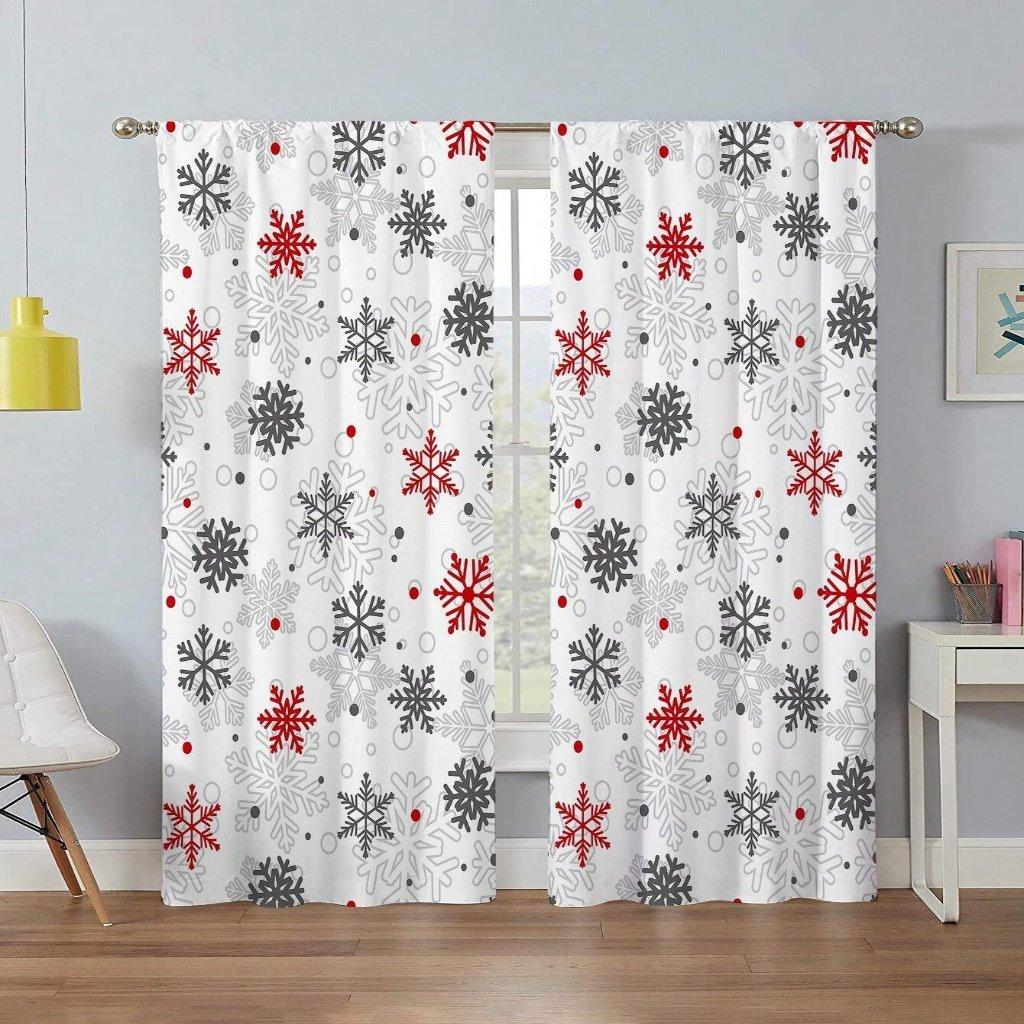 2pcs Festive Red Christmas Curtains,Without Holes Curtain,Refer To Bedroom Office Kitchen Living Room Study Home Decor