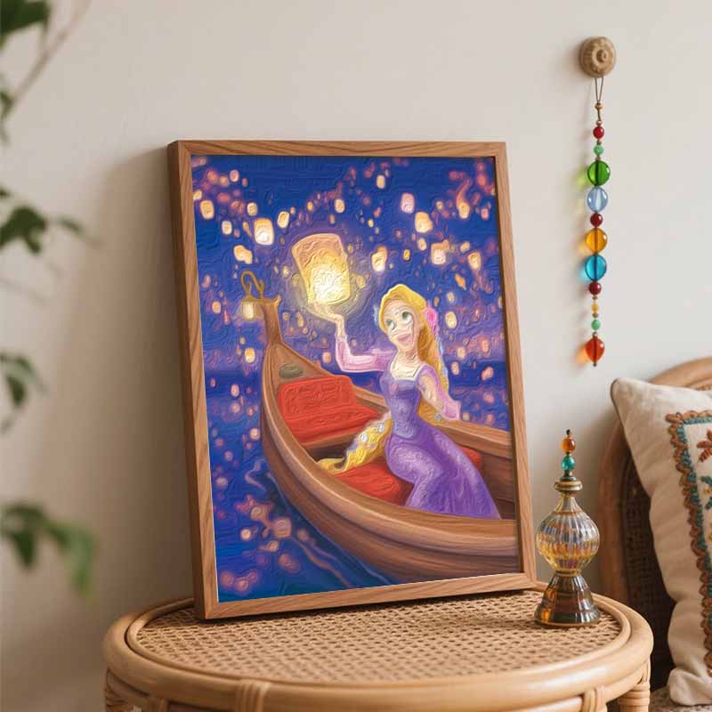 Disney oil painting Tangled Lantern Festival handmade diy art painting home decoration