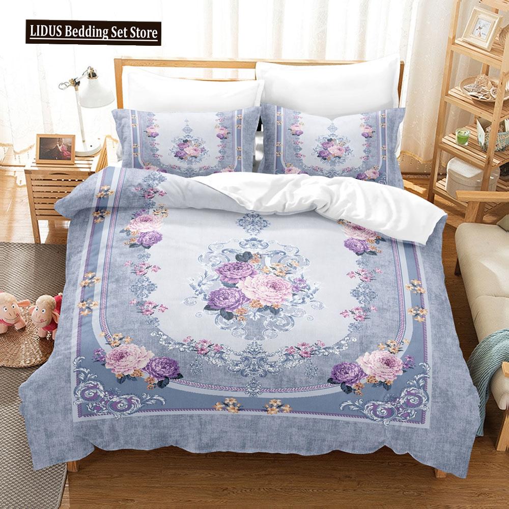 Flower Duvet Cover Set Colourful Flower 3D Print King Queen Full Size Polyester Comforter Cover With Pillowcases For Girl Kid