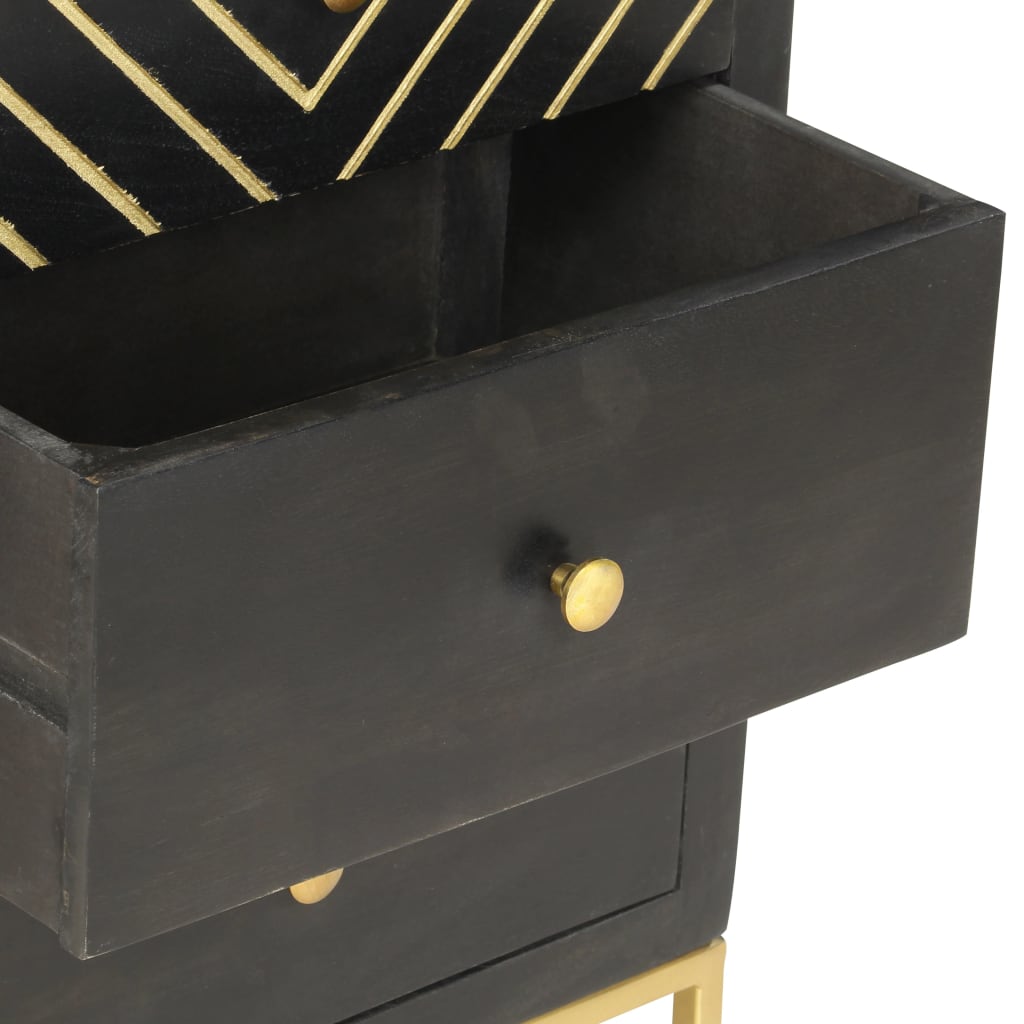 Drawer Chest Black & Gold 45 x 30 x 105 cm Solid Mango Wood