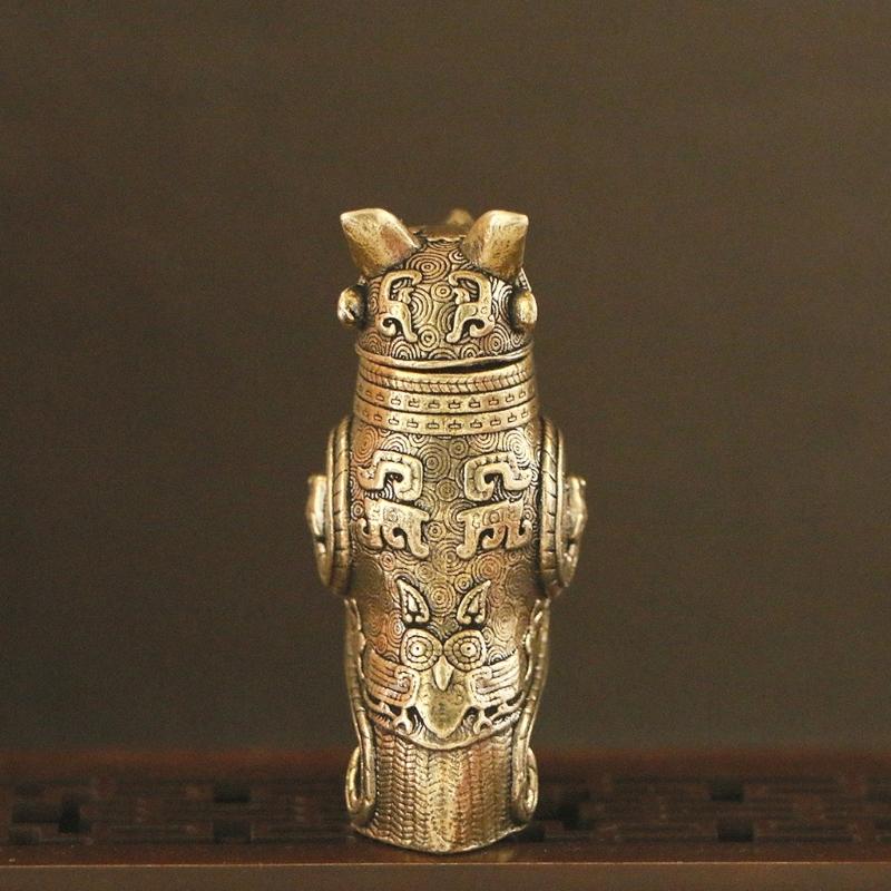 Eule Zun Bronze Miniaturfigur Antikes Chinesisches Kulturartefakt Replik Wohnzimmer Regal Display Sammlerstück