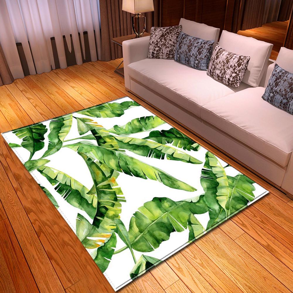 3D Living Room Area Rug Palm Leaves Rugs for Bed Room Soft Anti-slip Door Mat Rainforest Style Home Decor Parlor Rug Carpet