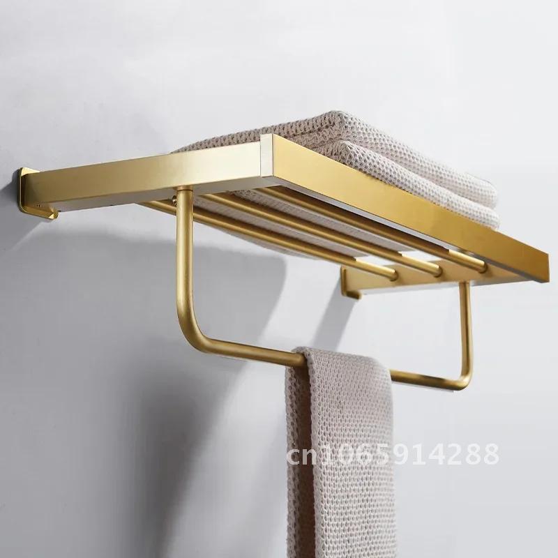 Space Gold Brushed Aluminum Towel Rack Bathroom Wall Bathroom Hardware Rack Towel Storage Holder Mounted Towel Pendant
