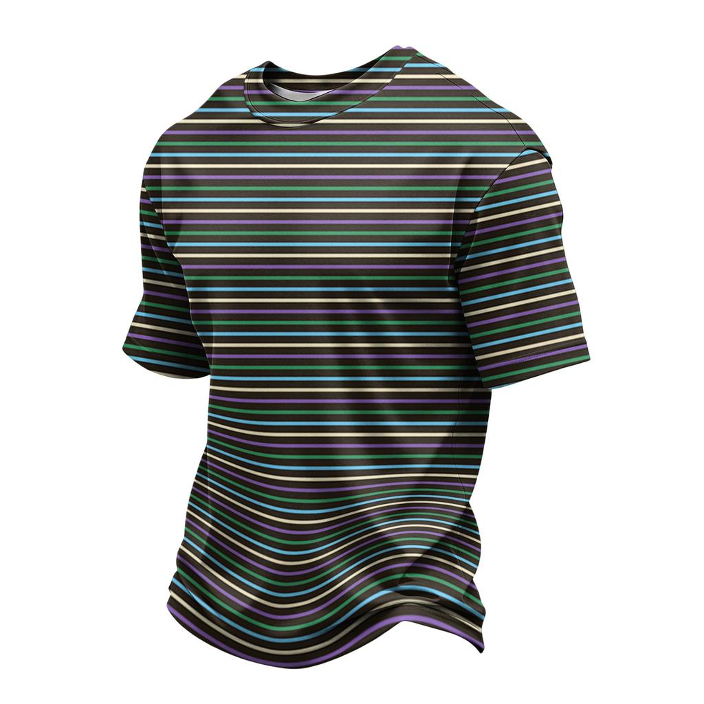 Men's Casual Quick-Dry Short Sleeve Shirt with Round Neck Lightweight Mesh and Striped Design