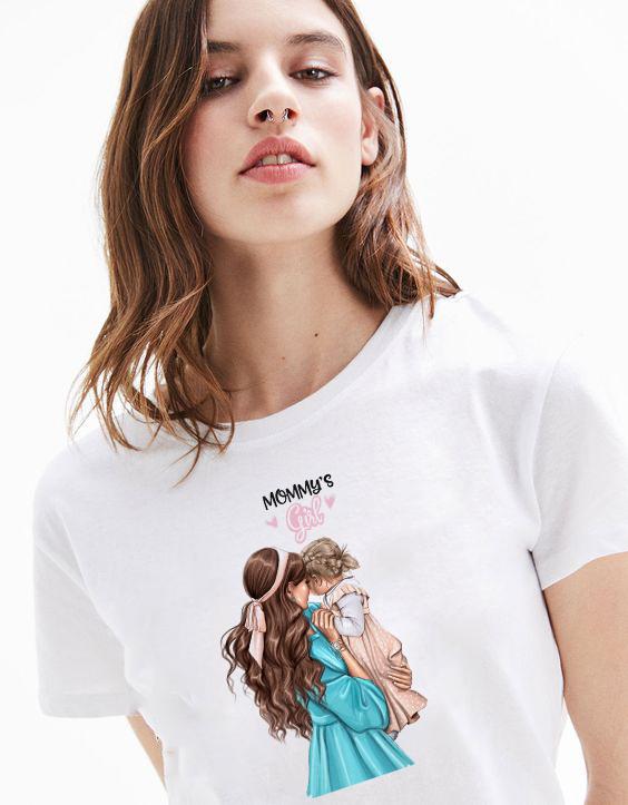 Women T Shirt Mama And Baby Boy Love Life Print T Shirt Harajuku Kawaii Streetwear White