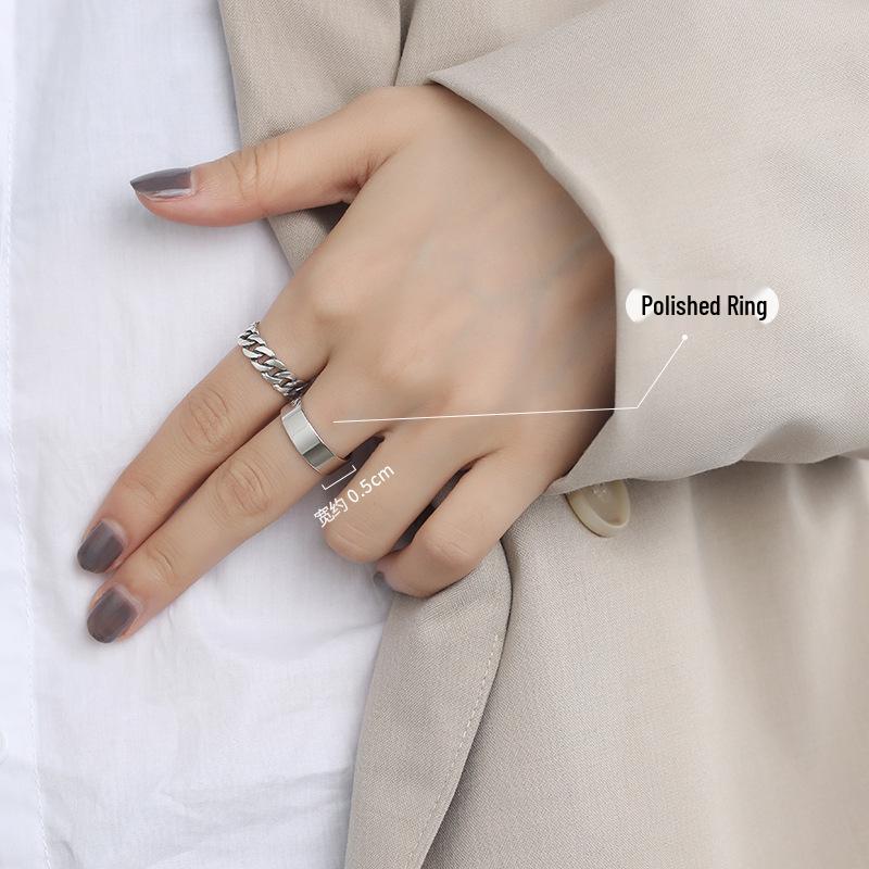 Korean Style Retro Three-Piece Adjustable Ring Set for Women - Fashionable Plain Band, Index Finger, and Open Rings - Trendy Student Hand Jewelry