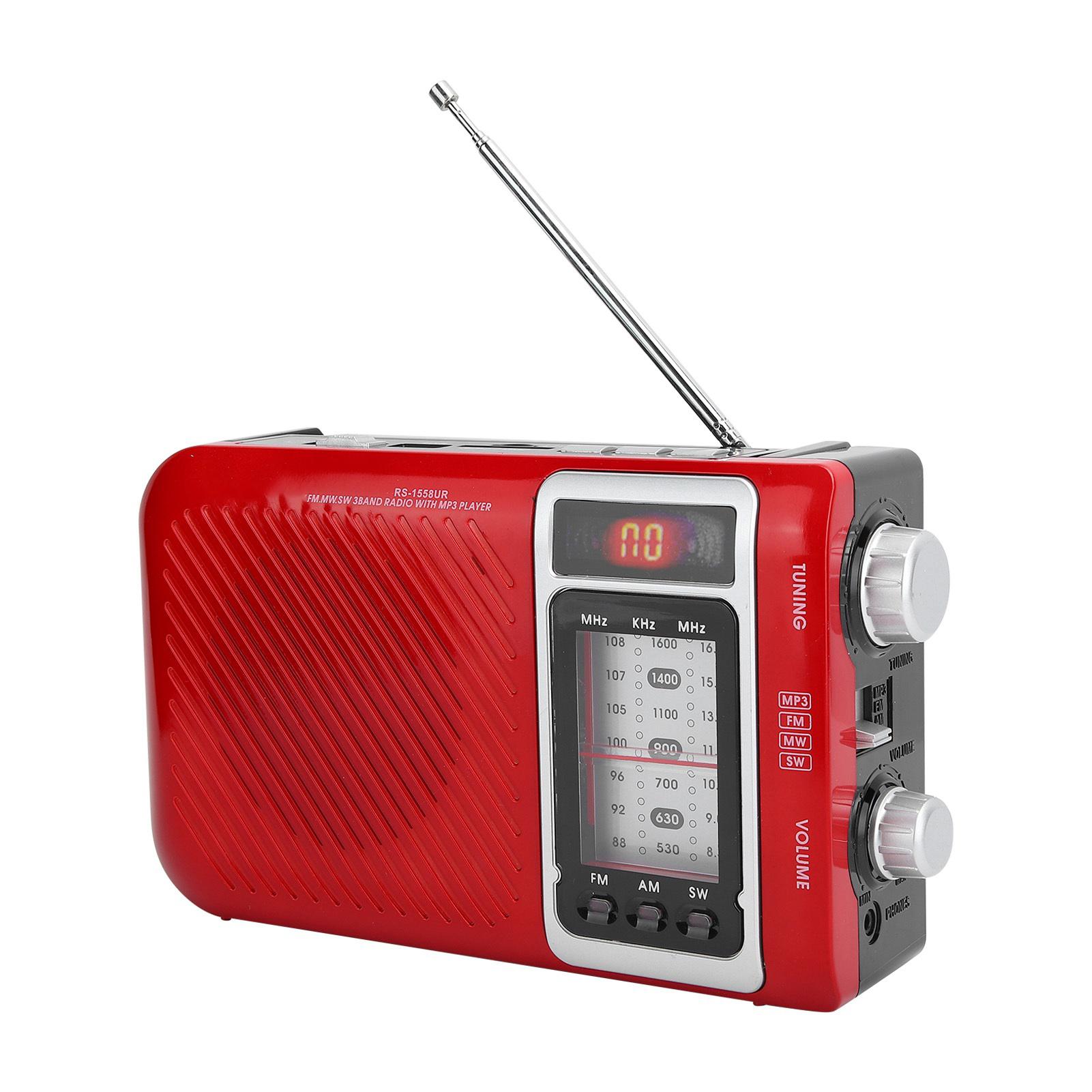 

Многофункциональное радио со светодиодной подсветкой, динамик, поддержка карт памяти MMC USB FM AM SW US Plug красный
