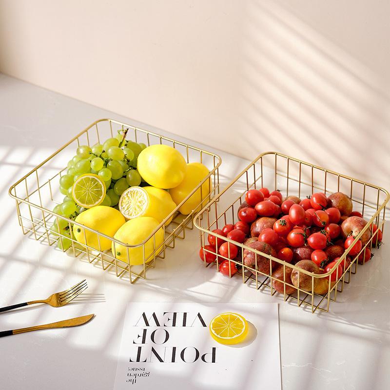 Fruit Bowl Washing Fruit Hollow Drain Basket Iron Fruit Basket Living Room Coffee Table Net Red Fruit Plate Snack Storage Basket