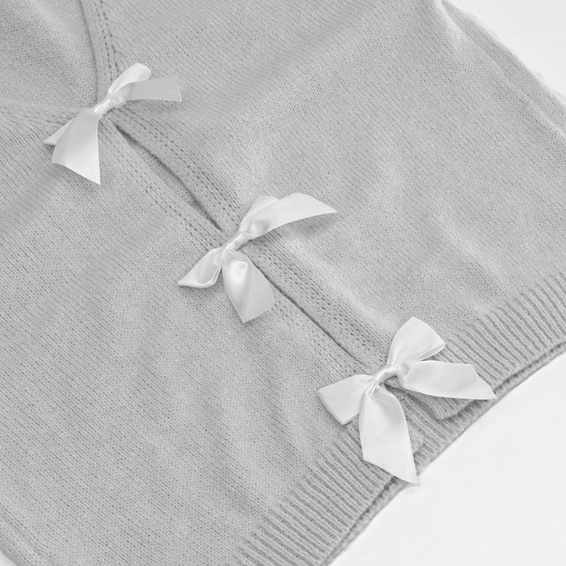 French Sweet Bow Decor Loose Long Sleeve Sweater Women S Fashion Knitwear