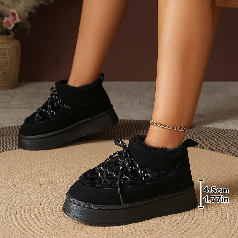 Fashion Casual Thick Bottom Snow Boots Women 2025 Winter Comfort Round Toe Short Plush Booties Fashion Lace Up Decoration Furry Boots