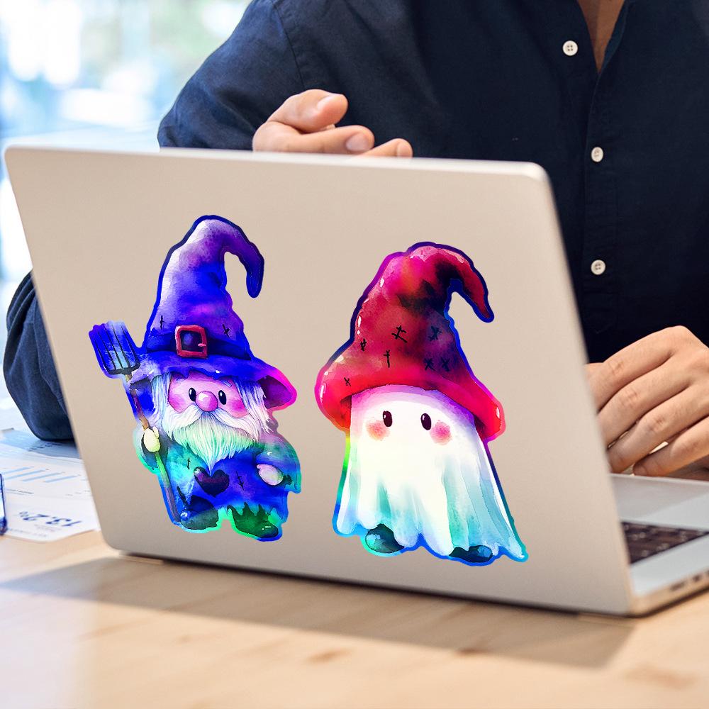 Halloween Colorful Laser Ghost Dwarf Glass Window Home Festival Decoration Stickers