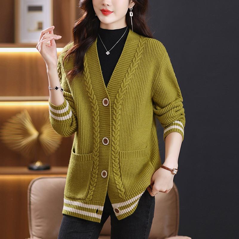 Women S Long Sleeve Knit Cardigan Plus Size Mom Style Casual Outerwear Autumn Winter Sweater