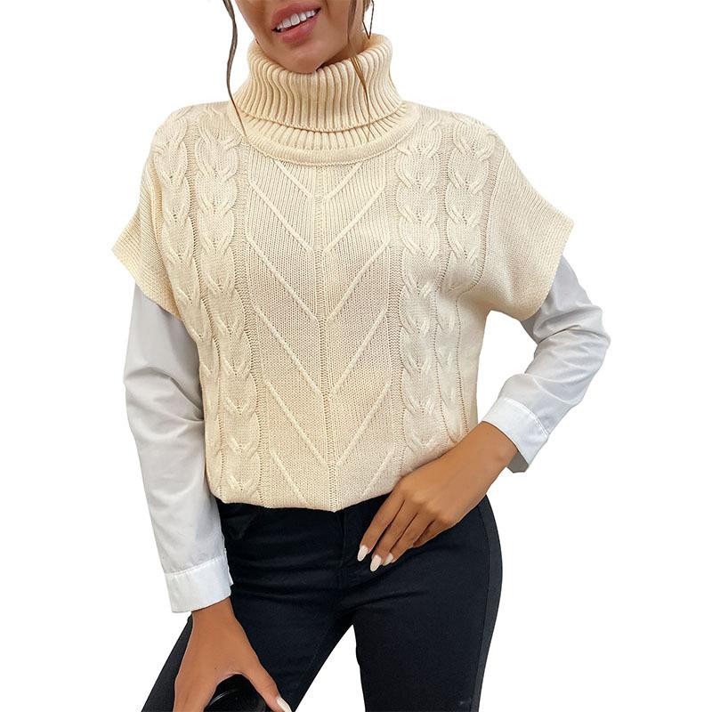 Woman Clothing Fashion Casual Tops Shirts Vintage Fashion Elegant Casual Autumn and Winter Solid Color Women's Twist High Neck Short Sleeve Sweater