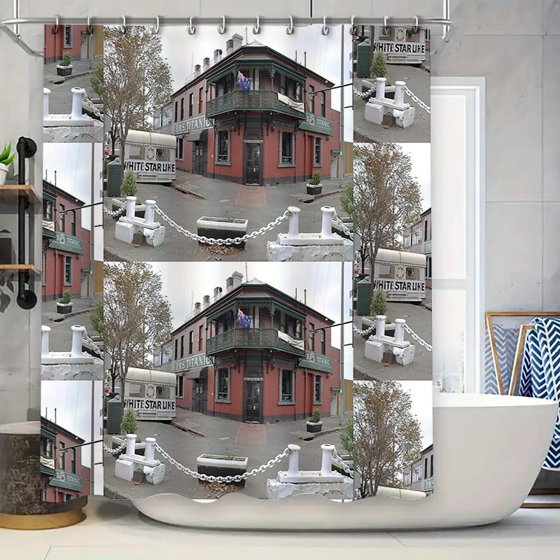 

Unframed Vintage Pub Bathroom Decor Shower Curtain Rustic Tavern Inn Hotel Washroom Backdrop W60H190(CM)-1 Pcs