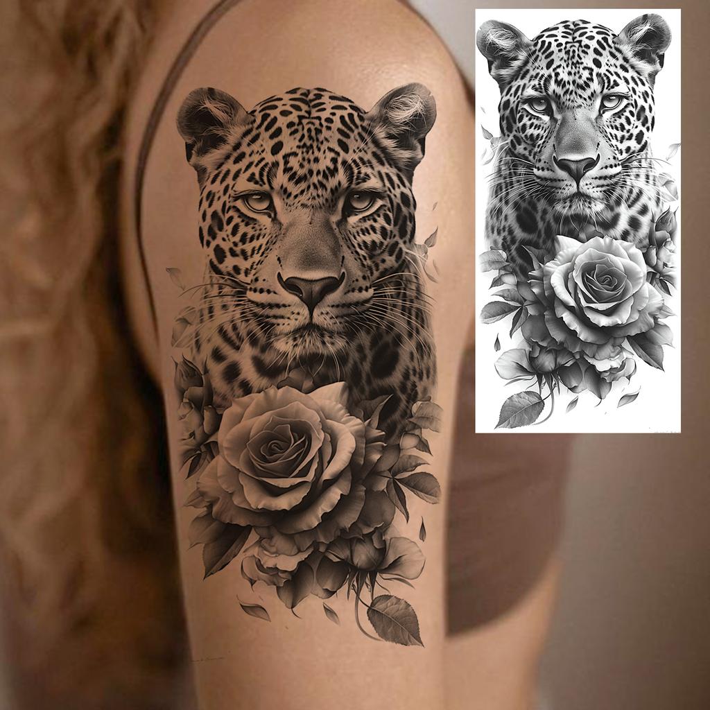 1 Sheet Bravery Tiger Temporary Tattoos For Men Adults Women Waterproof Fake Tattoo Sticker Disposable Washable Tatoo Decoration