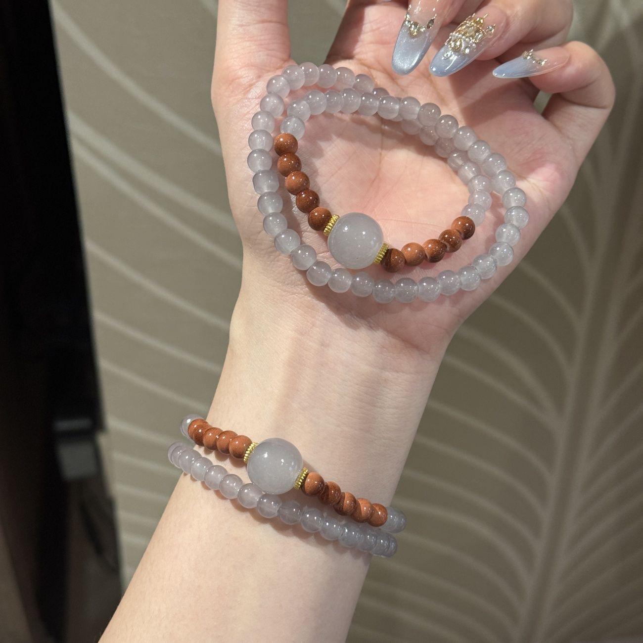 Elegant Double Circle Moonlight Gray Beaded Bracelet – Stylish & Versatile for Women