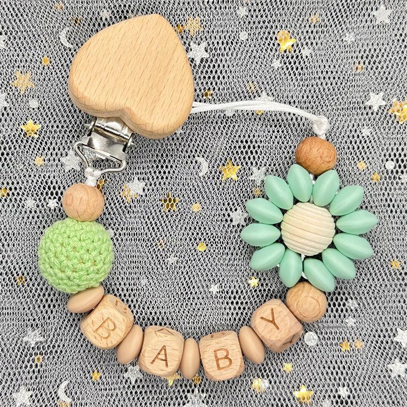 Individueller Personalisierter Name Handgefertigt Buchenholz Schnullerclip Halter Kette Silikon Krone Perle Beißring Baby Zahnen Geschenk
