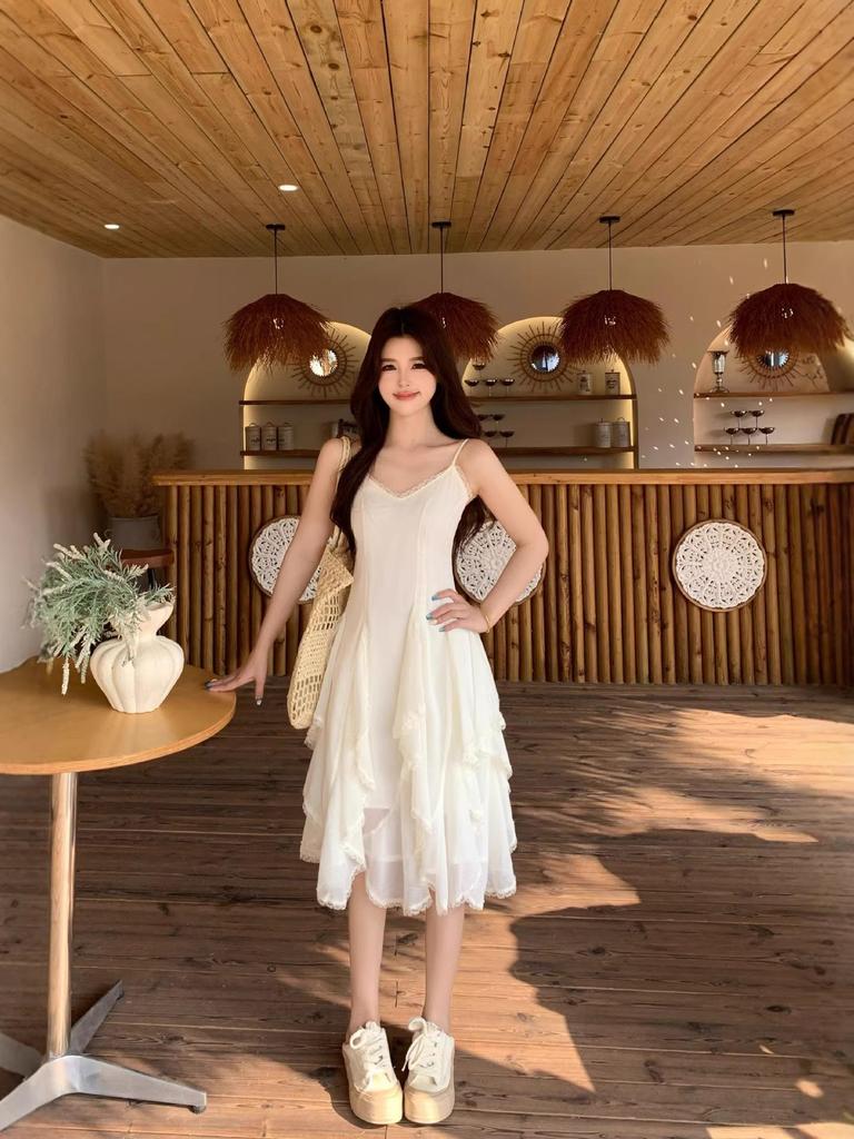 Plus Size Sheer Lace Patchwork Camisole Dress - Women’s Slim Fit Irregular Summer Skirt