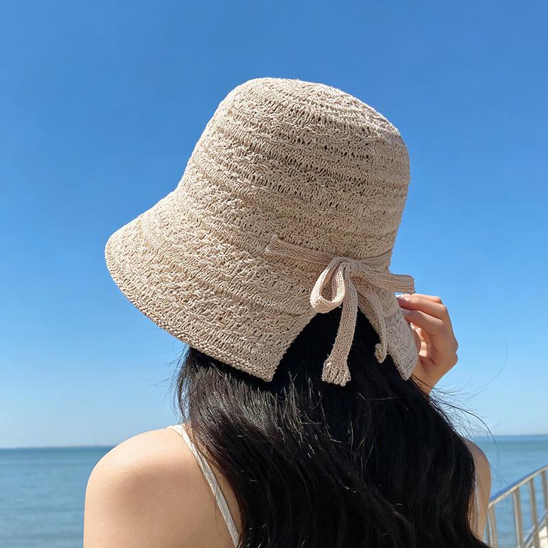 

Bucket hat women s summer Korean version sun protection visor casual fresh woven travel bucket straw hat M（56-58cm）