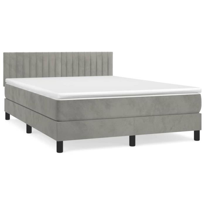 VidaXL Lit à sommier tapissier et matelas Gris clair 140x190cm Velours 3141419