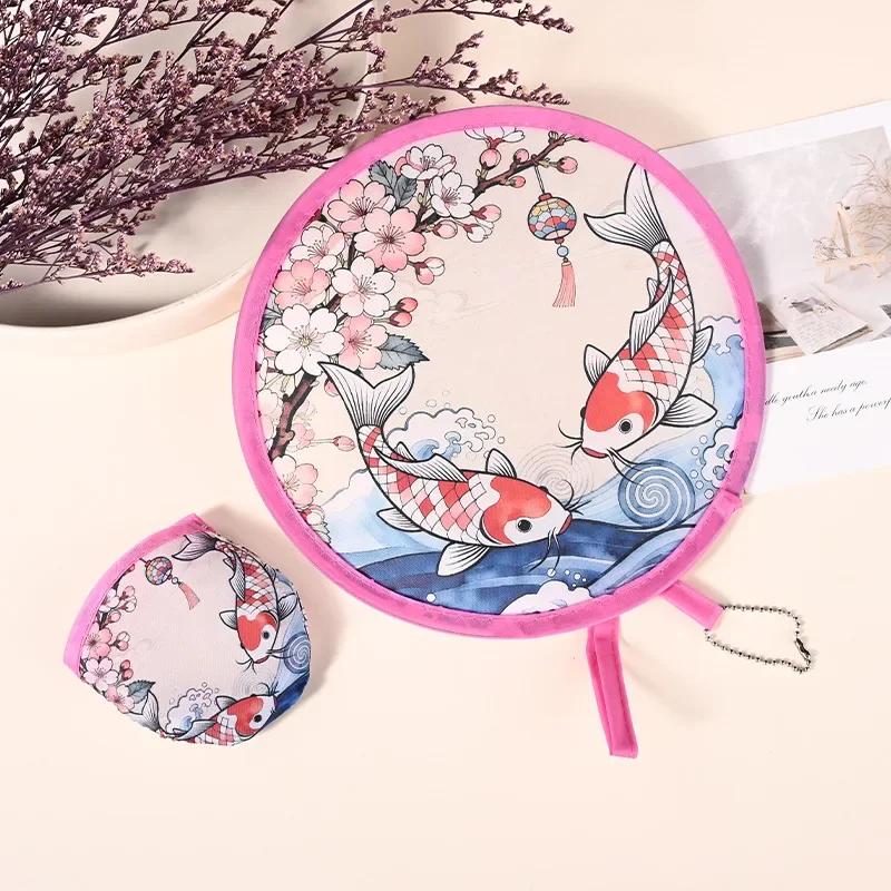 Mini flower Style Folding Fan Round With Pocket Handheld Fan Flower Pattern Collapsible Fan Wedding Party Outdoor Activities