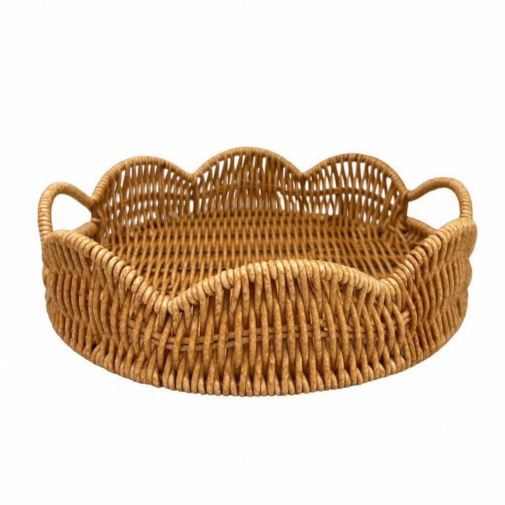 Lightweight Round Serving Tray | Woven with Handles, Decorative, Wicker