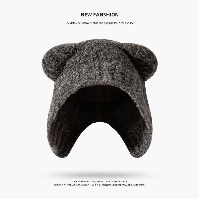 

Japanese Cute Bear Knit Hat For Women Winter Warmth And Ear Covering