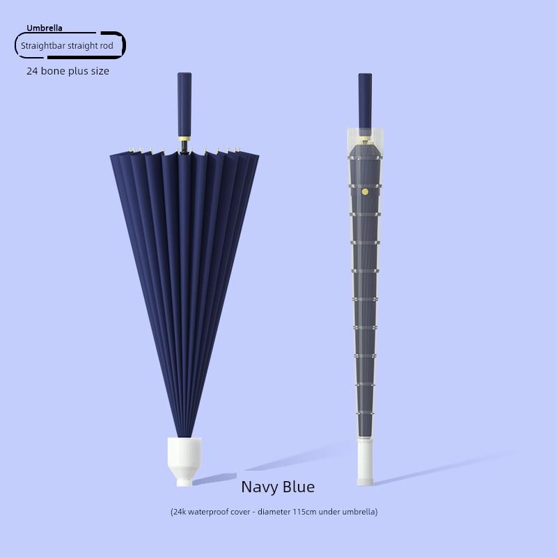 24-Rib Automatic Umbrella, Large Size, Extra-Large, Factory Bulk Straight Handle Long Handle Umbrella, Dual-Use for Sun and Rain, with Logo Printing