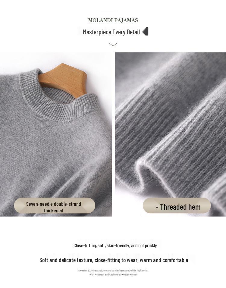 Chic Half-High Collar Wool Long-Sleeve Women's Sweater - Slim Fit Base Layer for Spring and Autumn