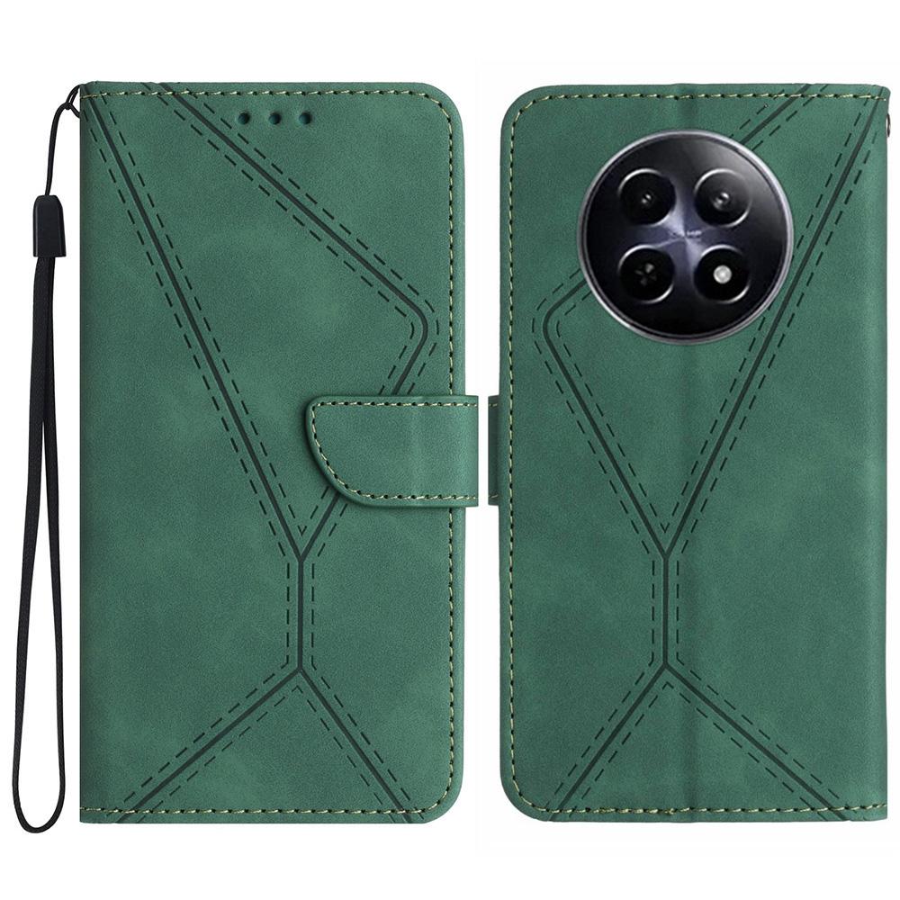 

Для Realme 13+ 5G/13 Pro 5G (Китай) Чехол Кожаный на ощупь с тиснеными линиями Чехол-книжка из ПУ кожи для раскладного телефона Green