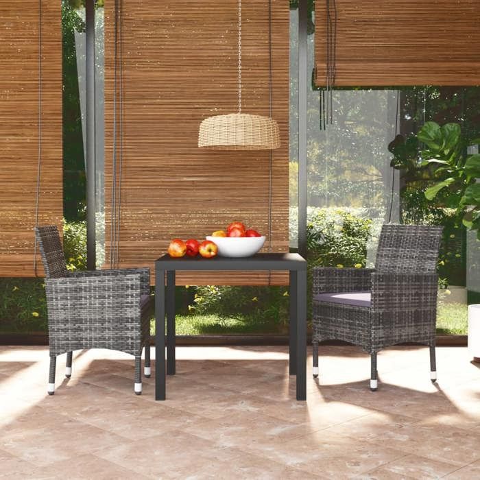 Maison Exclusive - Ensemble à manger de jardin coussins 3pcs Résine tressée Gris
