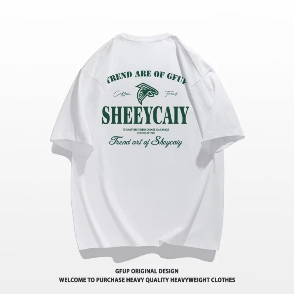 Summer Fashion Heavyweight Retro Men's English Letters 100% Cotton Printed Round Neck High-quality Casual Fitness Street T-shirt