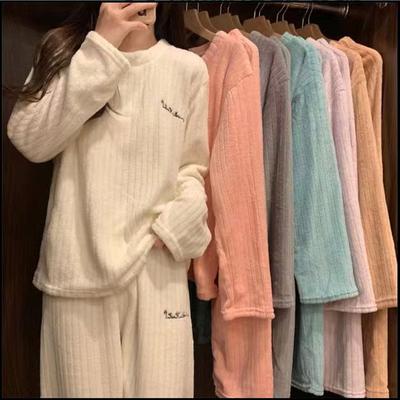Autumn and Winter Women's Warm Pajamas Homewear Set Warm Set Girls Students Coral Velvet Padded Homewear Two-Piece Set
