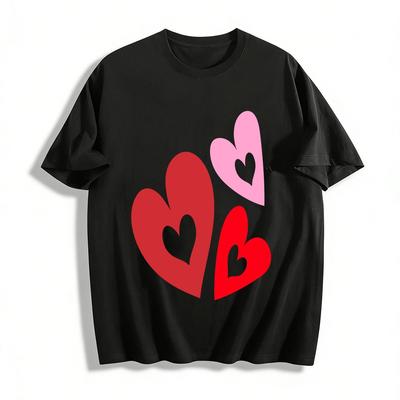 Heart Print Casual Versatile Top Unisex Loose T-Shirt For Daily Wear Pure Cotton T-shirt